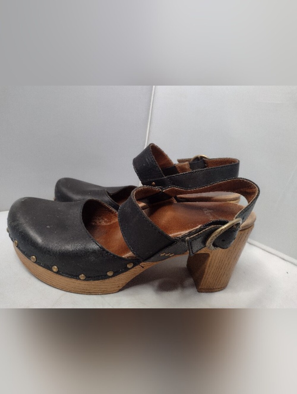 Dansko Dotty Leather Mary Jane Ankle Strap Stud Clog Heels 39 Black A28